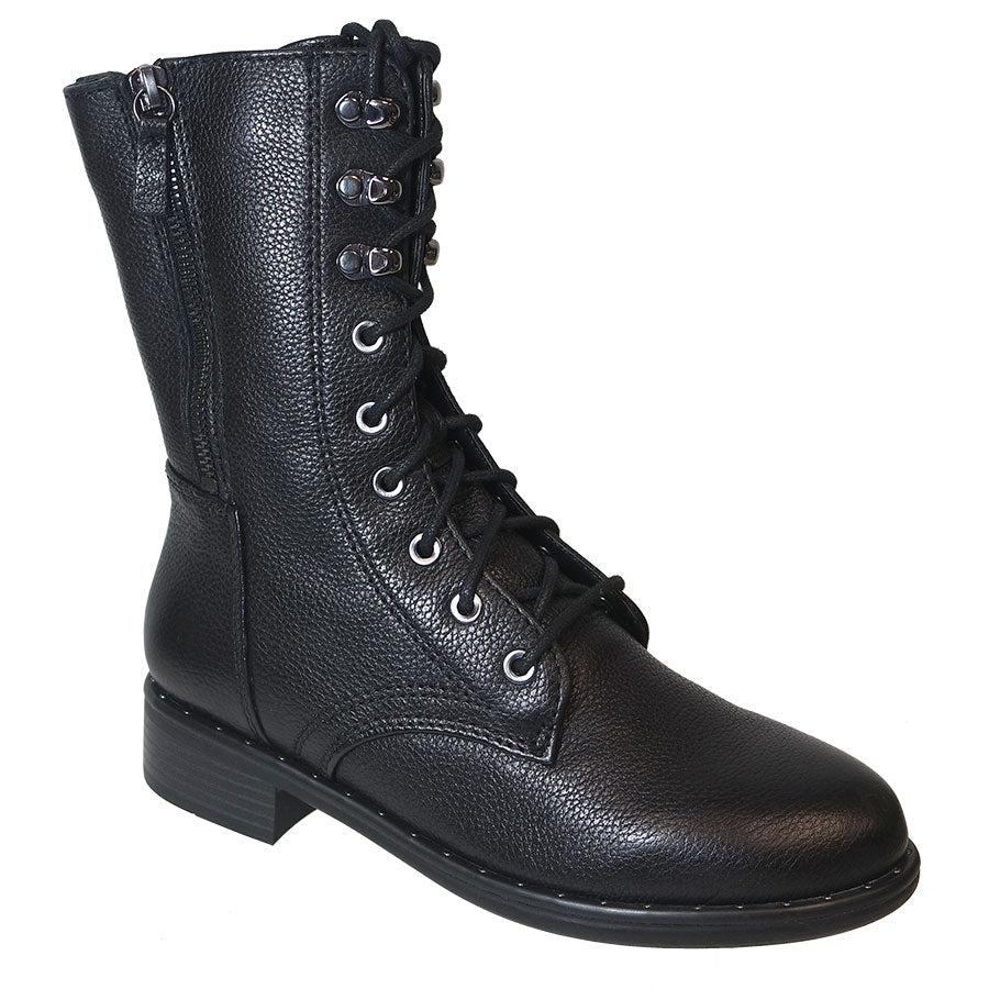 Black Regarde Le Ciel Women's Roxana 35 Leather Mid Height Combat Boot Profile View
