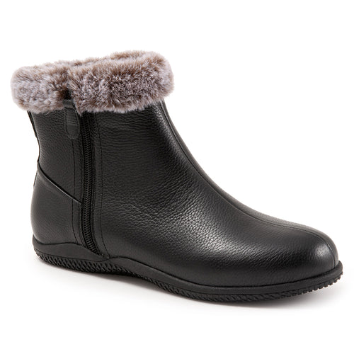 Black SoftWalk Women's Helena Waterproof Leather With Faux Fur Lining And Collar Winter Ankle Boot