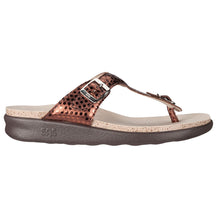 Load image into Gallery viewer, Bronze With Black Sole SAS Women&#39;s Sanibel Snake Metallic Textured Leather Thong Sandal Side View
