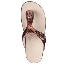 Load image into Gallery viewer, Bronze With Black Sole SAS Women&#39;s Sanibel Snake Metallic Textured Leather Thong Sandal Top View

