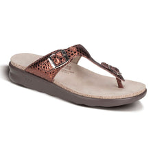 Load image into Gallery viewer, Bronze With Black Sole SAS Women&#39;s Sanibel Snake Metallic Textured Leather Thong Sandal Profile View
