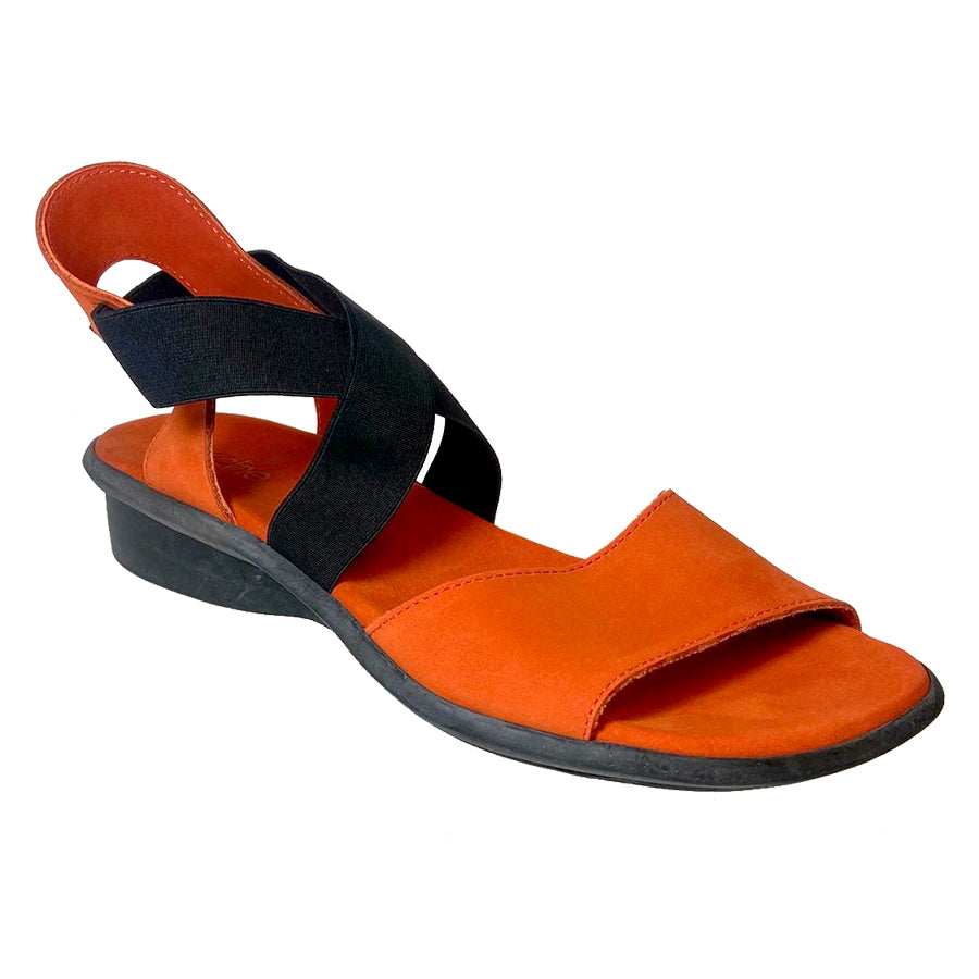 Mehres Orange With Black Straps And Sole Arche Women's Satia Nubuck And Stretch Sporty Sandal
