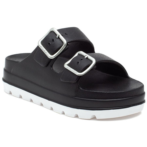 Black With White Sole J Slides Women's Simply Double Strap Waterproof EVA Slide Sandal