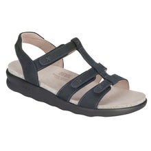 Load image into Gallery viewer, Nero Dark Grey With Black Sole SAS Women&#39;s Sorrento Leather T Strap Wedge Sandal Profile View
