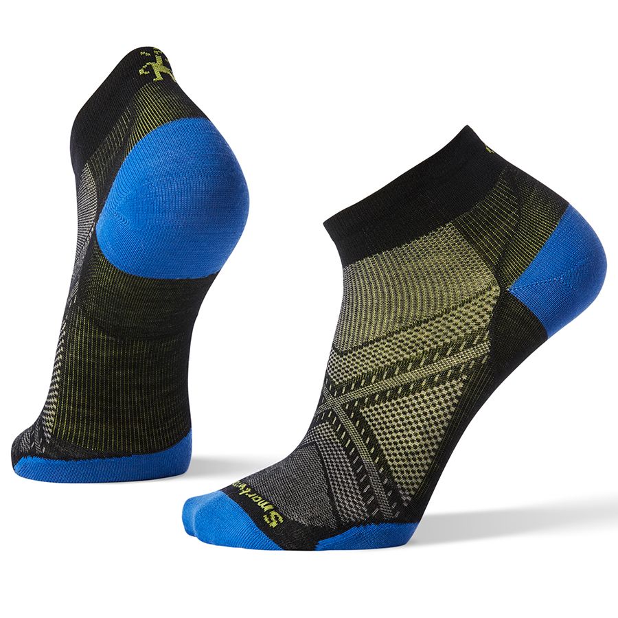 Black With Yellow And Blue Smartwool Men's PHD Run UL LC Wool Blend Low Socks