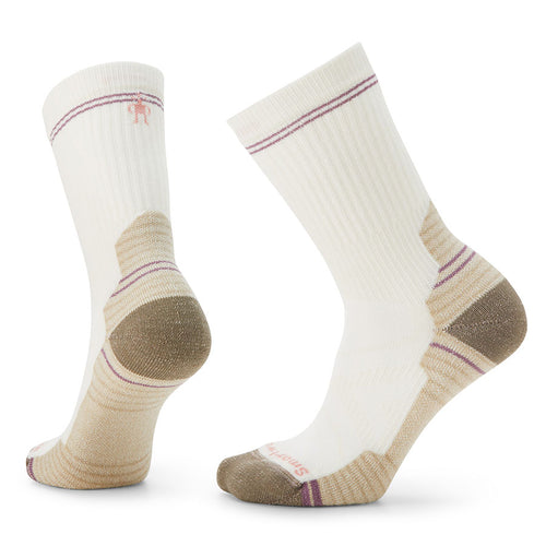 White With Beige And Tan Smartwool Women's Hike Light Cushion Crew Wool Blend Socks
