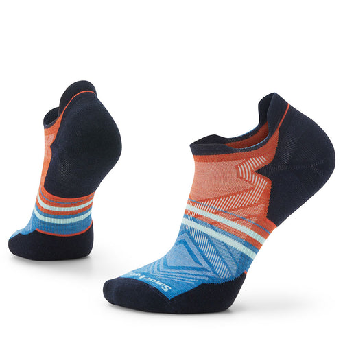 Black With Orange And Blue Smartwool Men's Run Targeted Cushion Low Patterned Wool Blend Socks