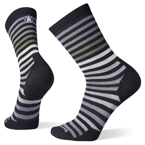 Black With White And Grey And Green Stripes Smartwool Men's Evy Spruce Street Crew Wool Blend Socks