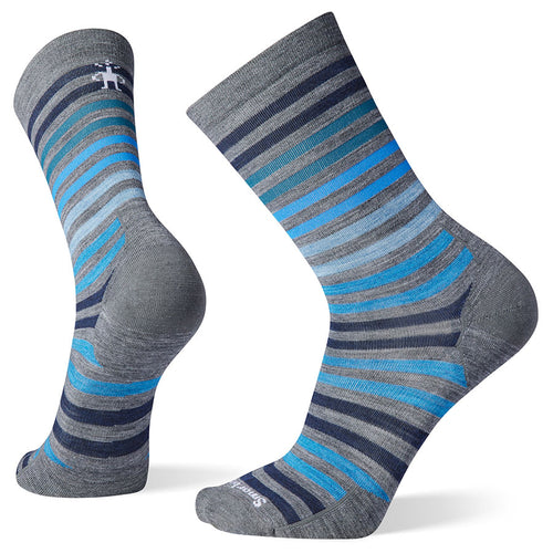 Grey With Blue And Light Blue And Dark Grey Stripes Smartwool Men's Everyday Spruce ST Crew Wool Blend Socks