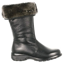 Load image into Gallery viewer, Black Toe Warmers Men&#39;s Shelter Waterproof Leather Mid Height Warmtex Lining Winter Boot Side View
