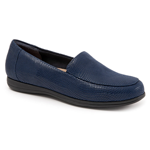 Blue With Black Sole Trotters Women's Deanna Embossed Leather Loafer