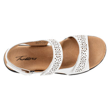 Load image into Gallery viewer, White With Black Sole Trotters Women&#39;s Romi Perforated Patterned Leather Triple Strap Sandal Top View
