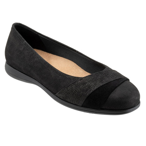 Black Trotters Women's Danni Suede And Fabric Flat Profile View