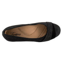 Load image into Gallery viewer, Black Trotters Women&#39;s Danni Suede And Fabric Flat Top View
