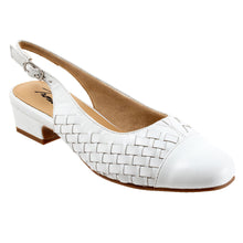 Load image into Gallery viewer, White Trotters Women&#39;s Dea Woven Leather SlingBack Low Heel Pump Profile View
