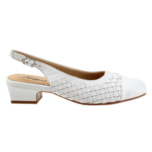 Load image into Gallery viewer, White Trotters Women&#39;s Dea Woven Leather SlingBack Low Heel Pump Side View
