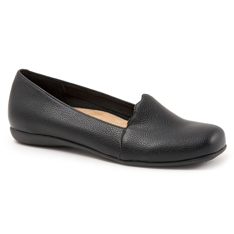 Black Trotters Women's Sage Leather Casual Slip On Loafer Profile View