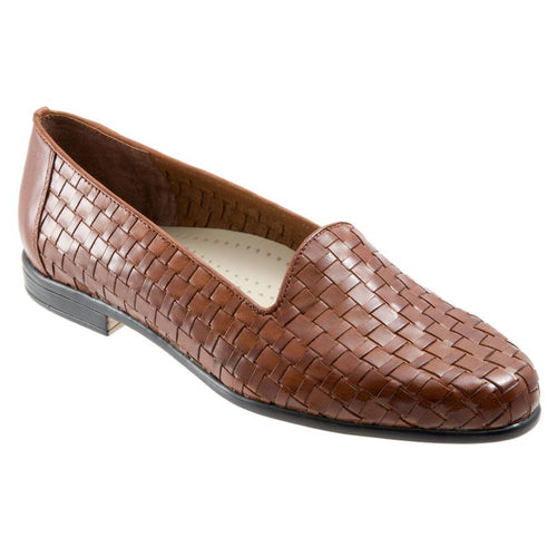 Brown With Black Sole Trotters Women's Liz Weaved Leather Loafer Profile View