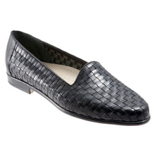 Load image into Gallery viewer, Black Trotters Women&#39;s Liz Weaved Leather Loafer Profile View
