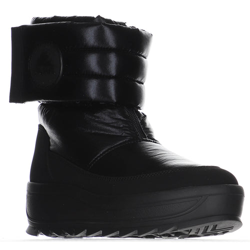 Black Pajar Women's Tarina Waterproof Puffy Nylon Velcro Strap Toboggan Ankle Boot