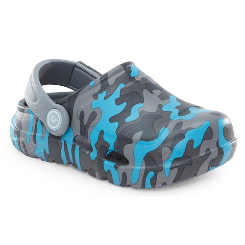 Blue And Grey And Black Stride Rite Infant's Bray Camouflage EVA Clog Sizes 5 to 8