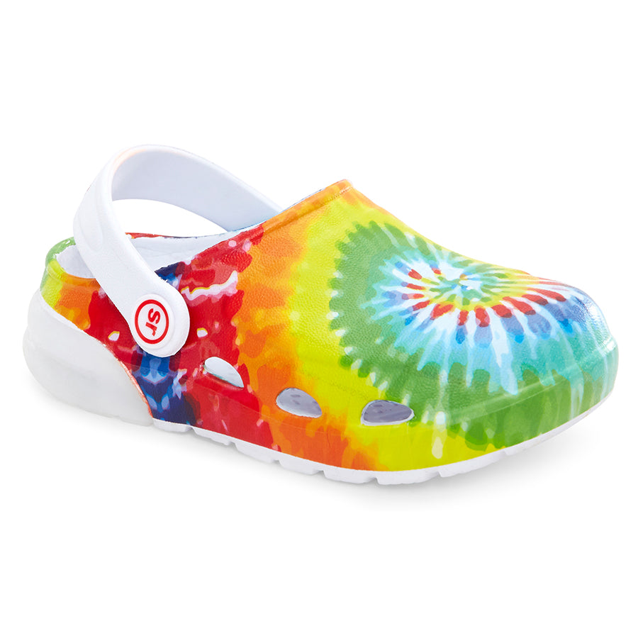 White With Red And Orange And Green And Blue Multi Stride Rite Girl's Lighted Bray Rainbow EVA Clog Sizes 9 to 13