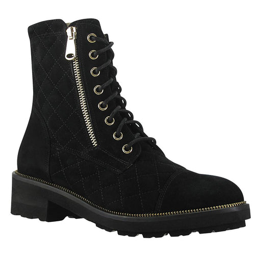 Onyx Black Ron White Women's Tiffany Quilted Suede Combat Boot