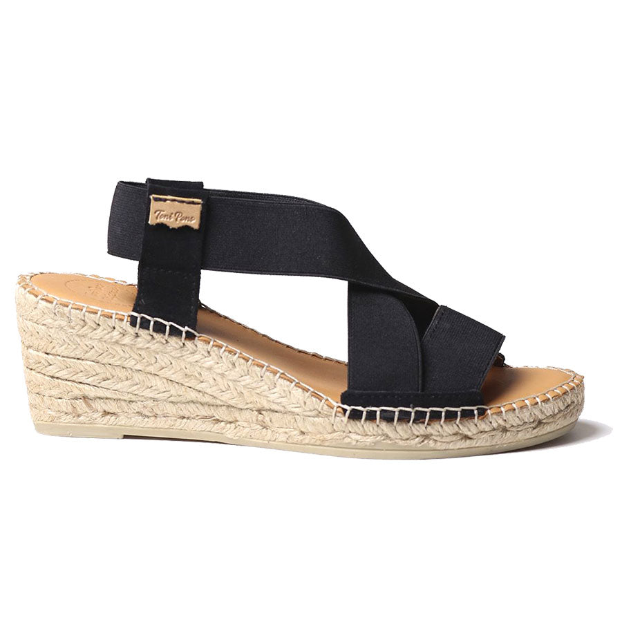 Black With Beige Sole Toni Pons Women's Tina TP Elastic And Suede Strappy Wedge Espadrille
