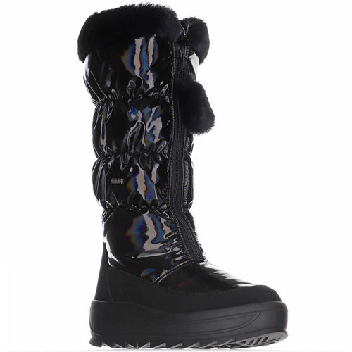 Black Pajar Women's Toboggan 2.0 Waterproof Puffy Nylon Knee High Wool Lined Winter Boot Profile View