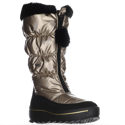 Gold And Black Pajar Women's Toboggan 2.0 Waterproof Puffy Nylon Knee High Wool Lined Winter Boot Profile View