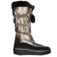 Load image into Gallery viewer, Gold And Black Pajar Women&#39;s Toboggan 2.0 Waterproof Puffy Nylon Knee High Wool Lined Winter Boot Side View
