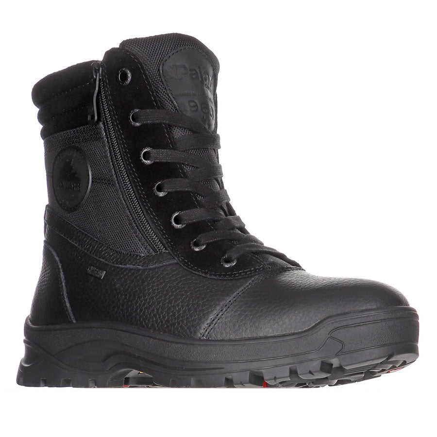 Black Pajar Men's Trooper Waterproof Nylon With Leather And Suede Winter Combat Boot Lace And Double Zip Profile View