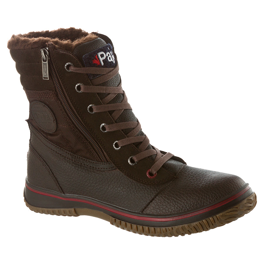 Dark Brown With Tan Sole Pajar Men's Trooper Waterproof Nylon With Nubuck And Suede Winter Combat Boot Lace And Double Zip 