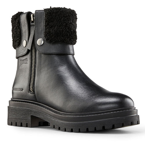 Black Cougar Shoes Women's Vigo-L Waterproof Leather Zippered Mid Height Boot With Faux Shearling Collar Profile View