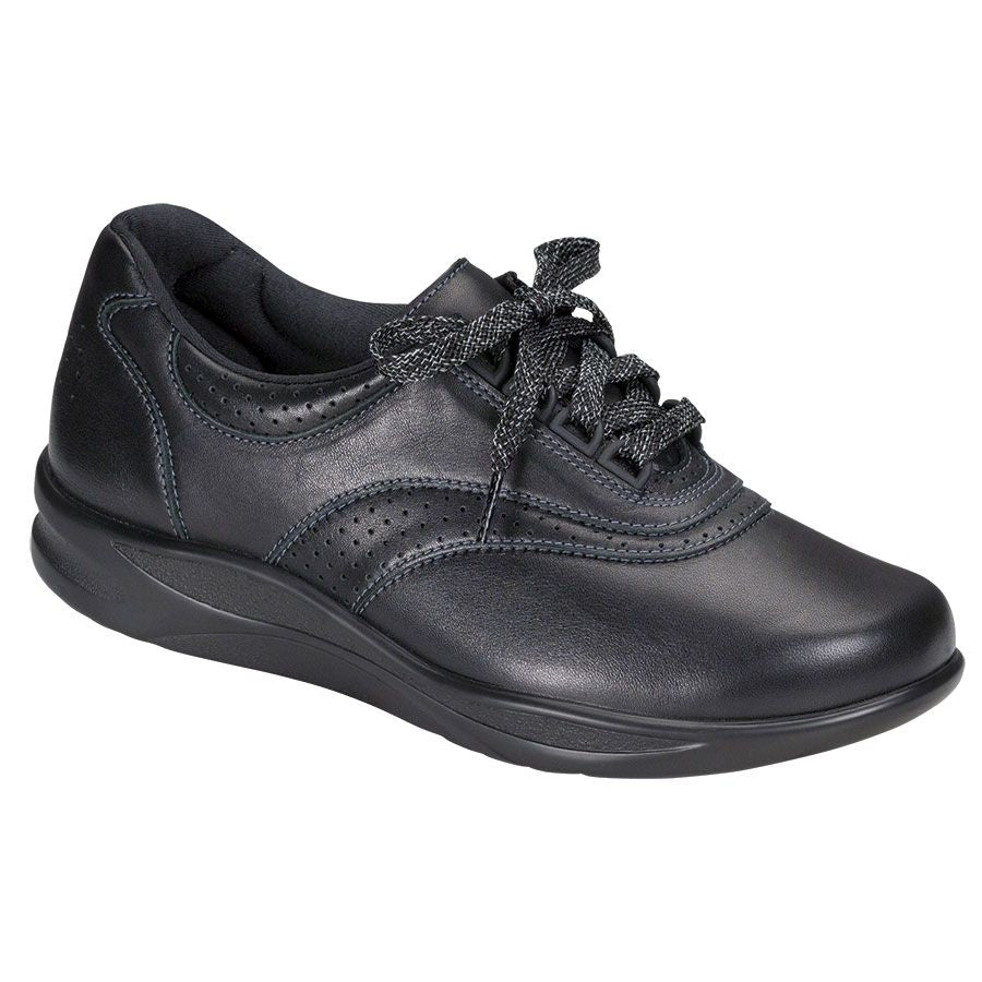 Black SAS Women's Walk Easy Leather Walking Oxford With Perforations Profile View