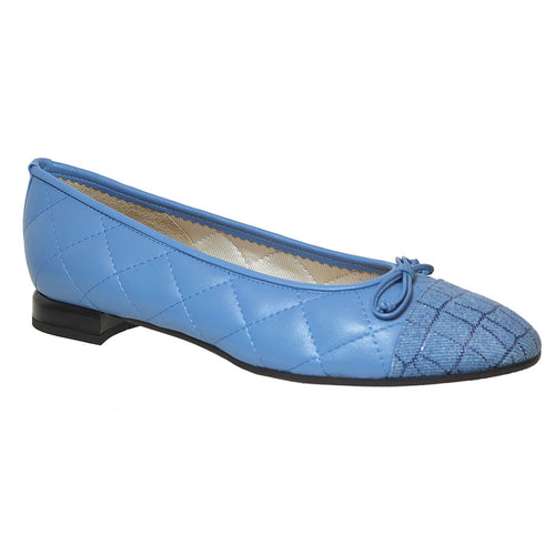 Jeans Artic Blue With Black Sole Brunate Women's Dany Quilted Leather With Fabric Cap Toe Ballet Flat