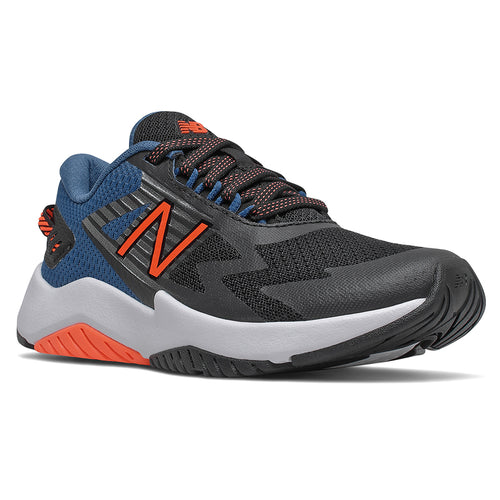 Black With Blue And Grey And Orange New Balance Boy's Rave Run Synthetic And Mesh Running Sneaker Sizes 13 to 13.5 And 1 To 7
