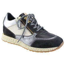 Load image into Gallery viewer, Onyx Black With Silver Metallic And Beige And Tan Ron White Women&#39;s Zaina Weatherproof Nubuck And Leather Casual Sneaker Profile View
