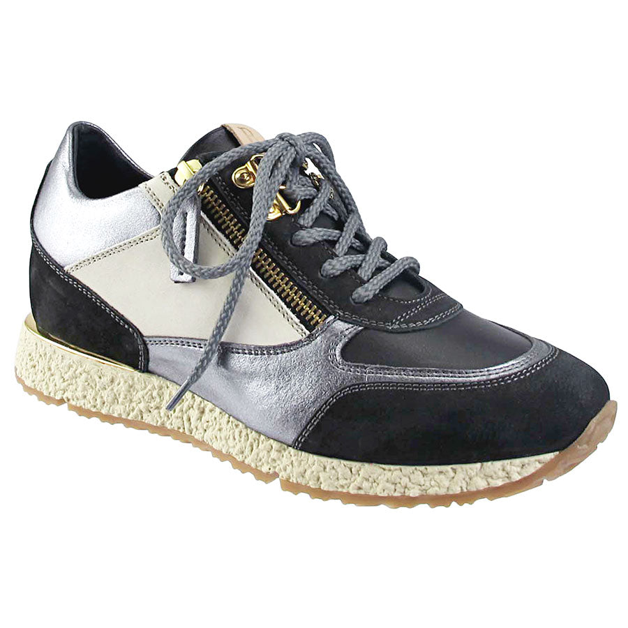 Onyx Black With Silver Metallic And Beige And Tan Ron White Women's Zaina Weatherproof Nubuck And Leather Casual Sneaker Profile View