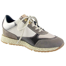 Load image into Gallery viewer, Onyx Black With Silver Metallic And Brown And White Ron White Women&#39;s Zaina Weatherproof Nubuck And Leather Casual Sneaker Profile View
