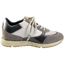 Load image into Gallery viewer, Onyx Black With Silver Metallic And Brown And White Ron White Women&#39;s Zaina Weatherproof Nubuck And Leather Casual Sneaker Side View
