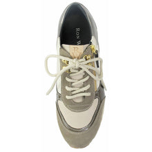 Load image into Gallery viewer, Onyx Black With Silver Metallic And Brown And White Ron White Women&#39;s Zaina Weatherproof Nubuck And Leather Casual Sneaker Top View
