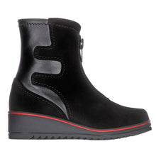 Load image into Gallery viewer, Black Pajar Women&#39;s Zeke P Waterproof Leather And Suede Zippered Shearling Lined Wedge Bootie Side View
