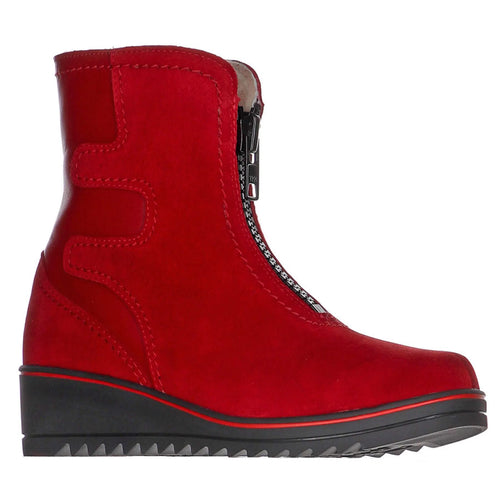 Red With Black Sole Pajar Women's Zeke P Waterproof Leather And Suede Zippered Shearling Lined Wedge Bootie Profile View