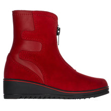 Load image into Gallery viewer, Red With Black Sole Pajar Women&#39;s Zeke P Waterproof Leather And Suede Zippered Shearling Lined Wedge Bootie Side View
