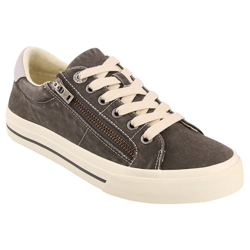 Graphite Brownish Grey With Off White Laces And Sole Taos Women's Z Soul Distressed Canvas Casual Sneaker