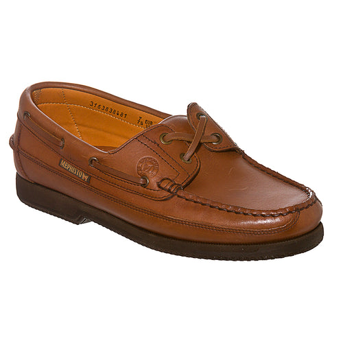Rust Tan With Black Sole Mephisto Men's Hurrikan Leather Boat Shoe Loafer Profile View